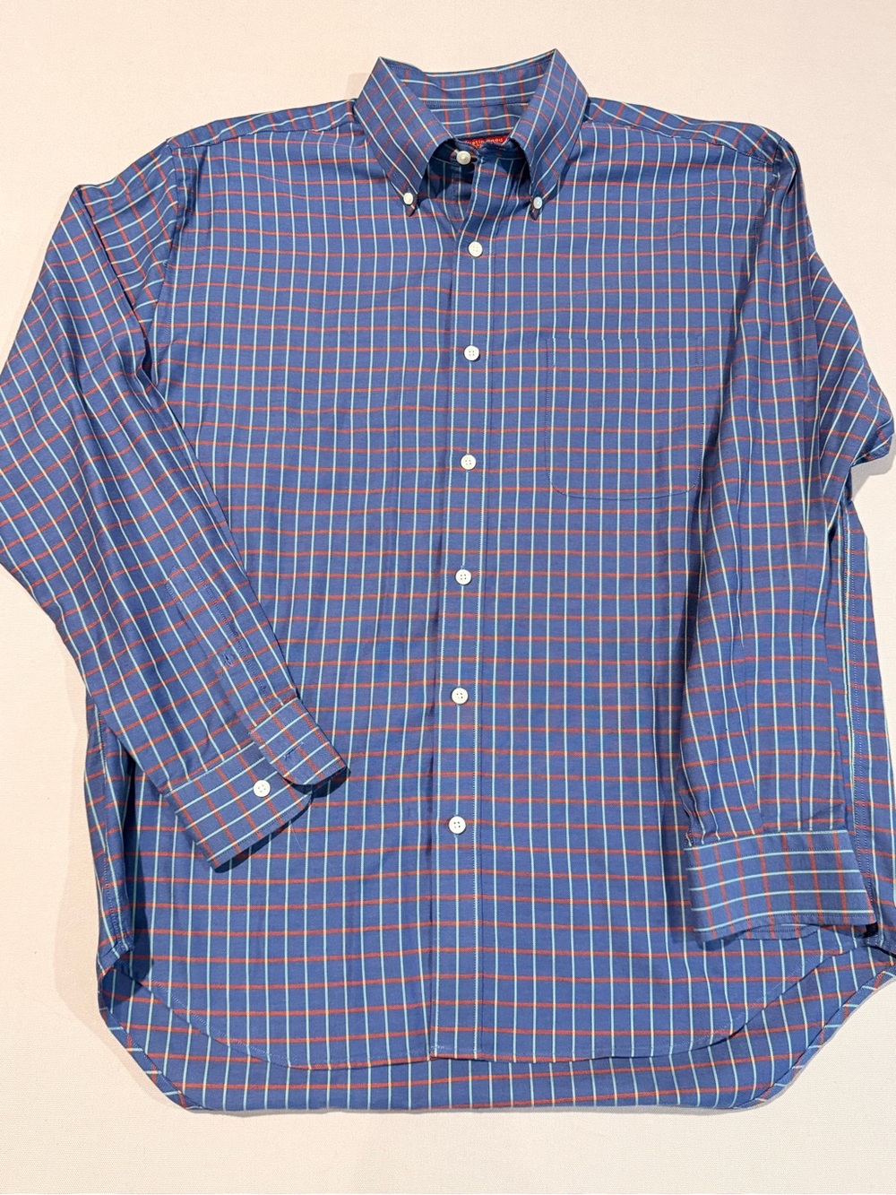 Austin Reed Blue and Red Windowpane Button-Down Shirt